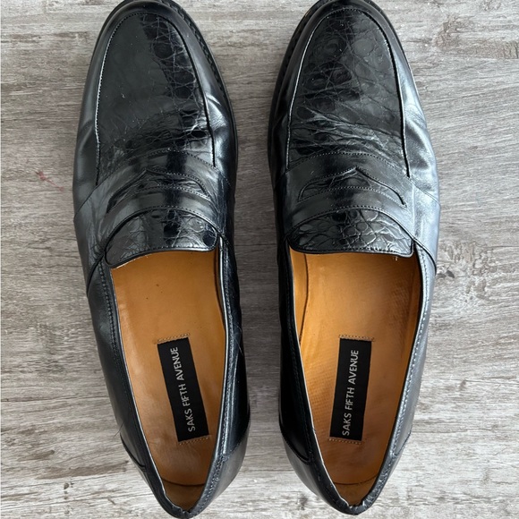 VTG Saks Fifth Avenue Loafers Black Genuine Crocodile Oxford Mens Size 10 Formal main image 4
